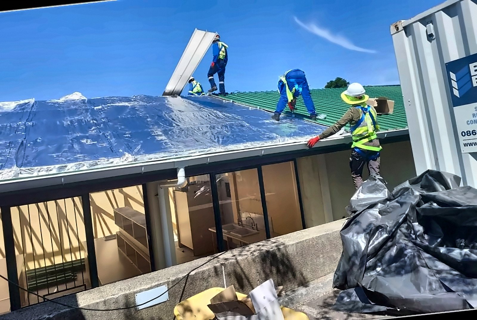 Waterproofing membrane being laid