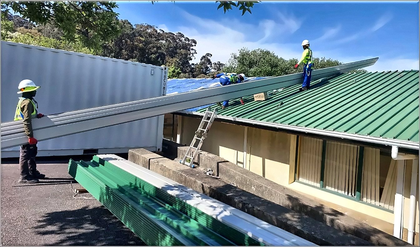 Roof sheeting being installed at SANBI